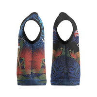 Personalised New Zealand Christmas Knitted V-Neck Vest Santa Kiwi Bird With Pohutukawa Flowers - Polynesian Pride