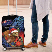 New Zealand Christmas Luggage Cover Santa Kiwi Bird With Pohutukawa Flowers - Polynesian Pride