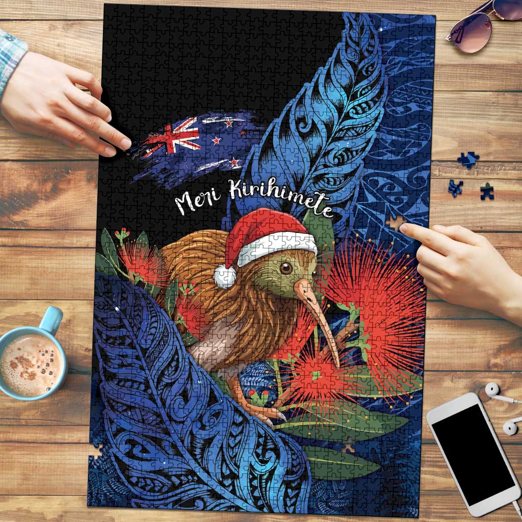 New Zealand Christmas Puzzle Santa Kiwi Bird With Pohutukawa Flowers - Polynesian Pride