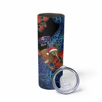 Personalised New Zealand Christmas Skinny Tumbler Santa Kiwi Bird With Pohutukawa Flowers - Polynesian Pride