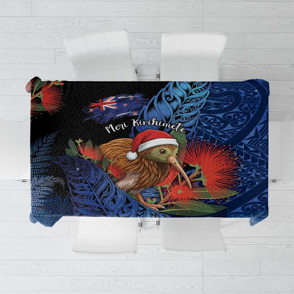 New Zealand Christmas Tablecloth Santa Kiwi Bird With Pohutukawa Flowers - Polynesian Pride