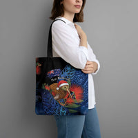 New Zealand Christmas Tote Bag Santa Kiwi Bird With Pohutukawa Flowers - Polynesian Pride
