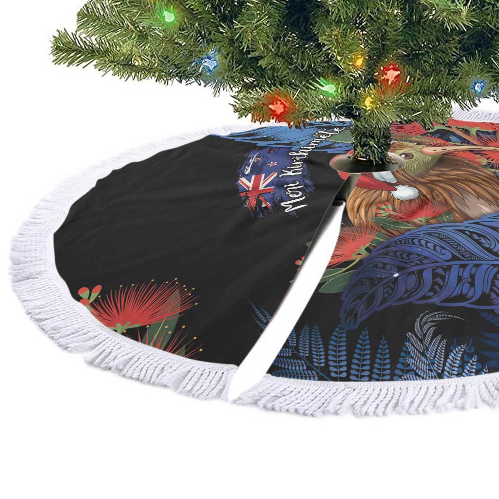 New Zealand Christmas Tree Skirt Santa Kiwi Bird With Pohutukawa Flowers - Polynesian Pride