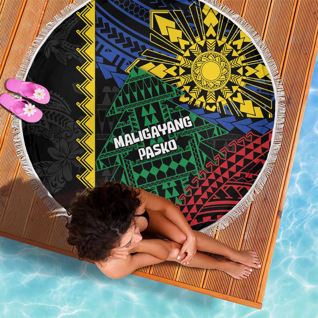 Philippines Christmas Beach Blanket Xmas Tree Filipino Tribal Patterns - Polynesian Pride