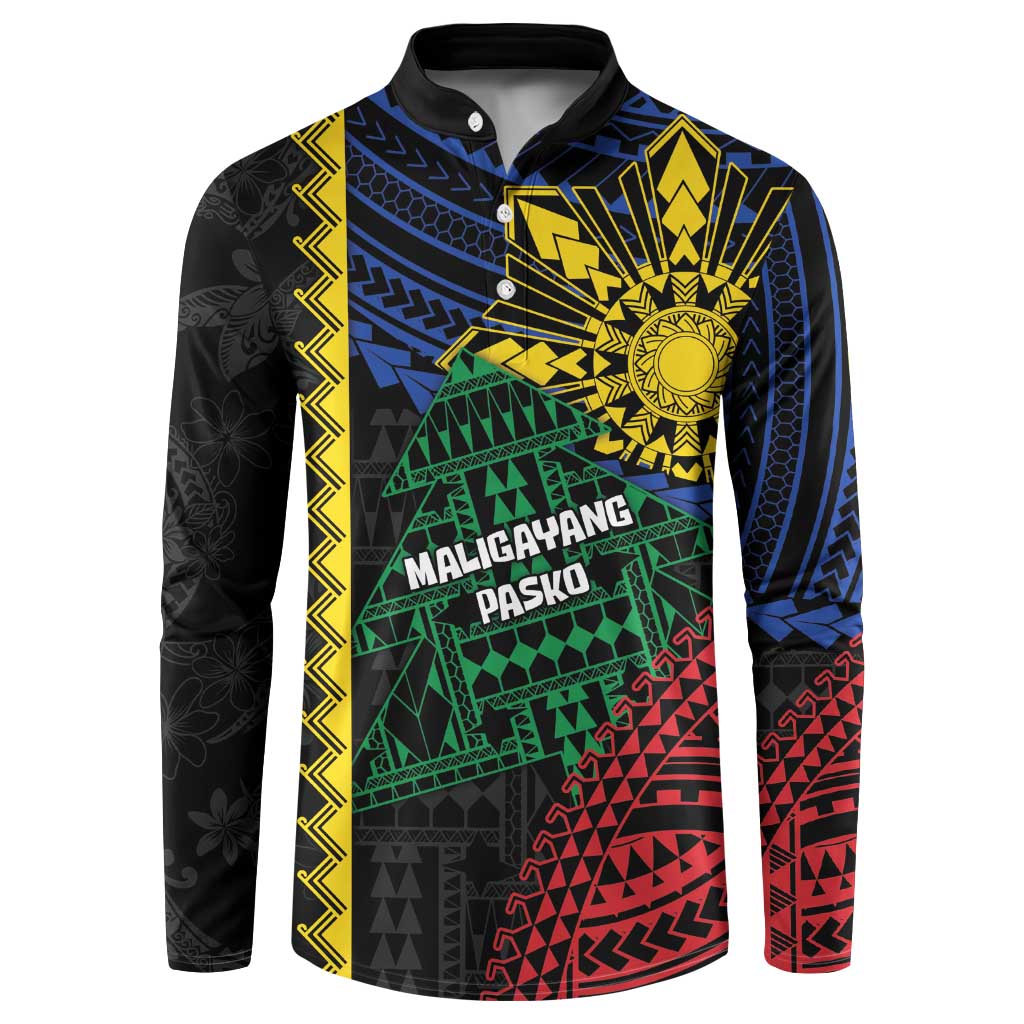 Personalised Philippines Christmas Button Sweatshirt Xmas Tree Filipino Tribal Patterns - Polynesian Pride