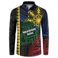 Personalised Philippines Christmas Button Sweatshirt Xmas Tree Filipino Tribal Patterns - Polynesian Pride