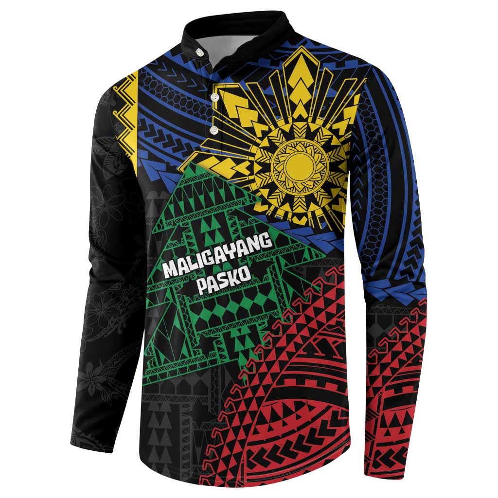 Personalised Philippines Christmas Button Sweatshirt Xmas Tree Filipino Tribal Patterns - Polynesian Pride