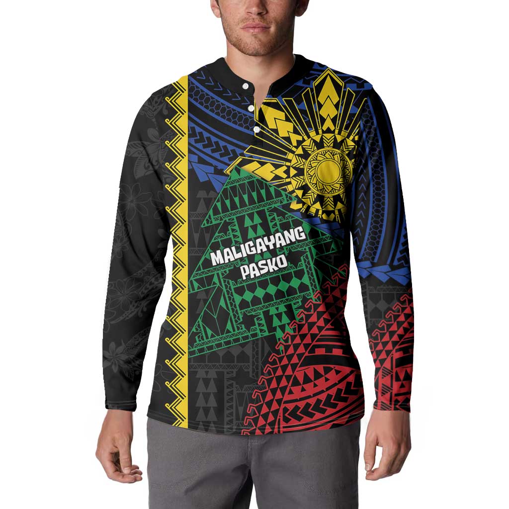 Personalised Philippines Christmas Button Sweatshirt Xmas Tree Filipino Tribal Patterns - Polynesian Pride