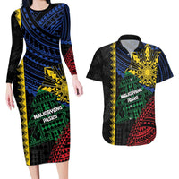 Personalised Philippines Christmas Couples Matching Long Sleeve Bodycon Dress and Hawaiian Shirt Xmas Tree Filipino Tribal Patterns - Polynesian Pride