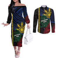 Personalised Philippines Christmas Couples Matching Off The Shoulder Long Sleeve Dress and Long Sleeve Button Shirt Xmas Tree Filipino Tribal Patterns - Polynesian Pride