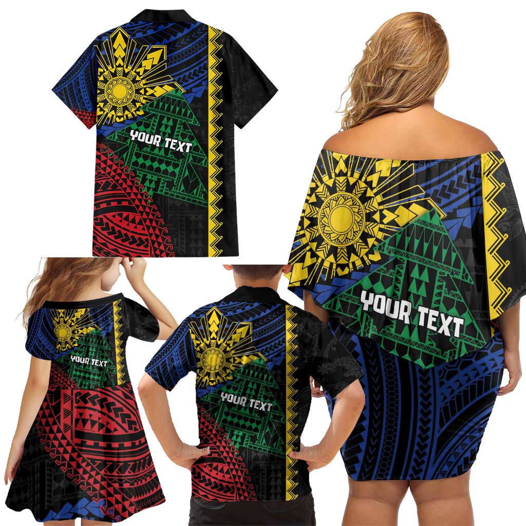 Personalised Philippines Christmas Family Matching Off Shoulder Short Dress and Hawaiian Shirt Xmas Tree Filipino Tribal Patterns - Polynesian Pride