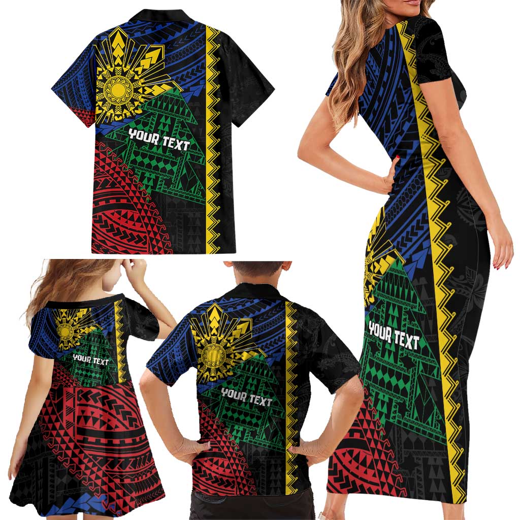 Personalised Philippines Christmas Family Matching Short Sleeve Bodycon Dress and Hawaiian Shirt Xmas Tree Filipino Tribal Patterns - Polynesian Pride