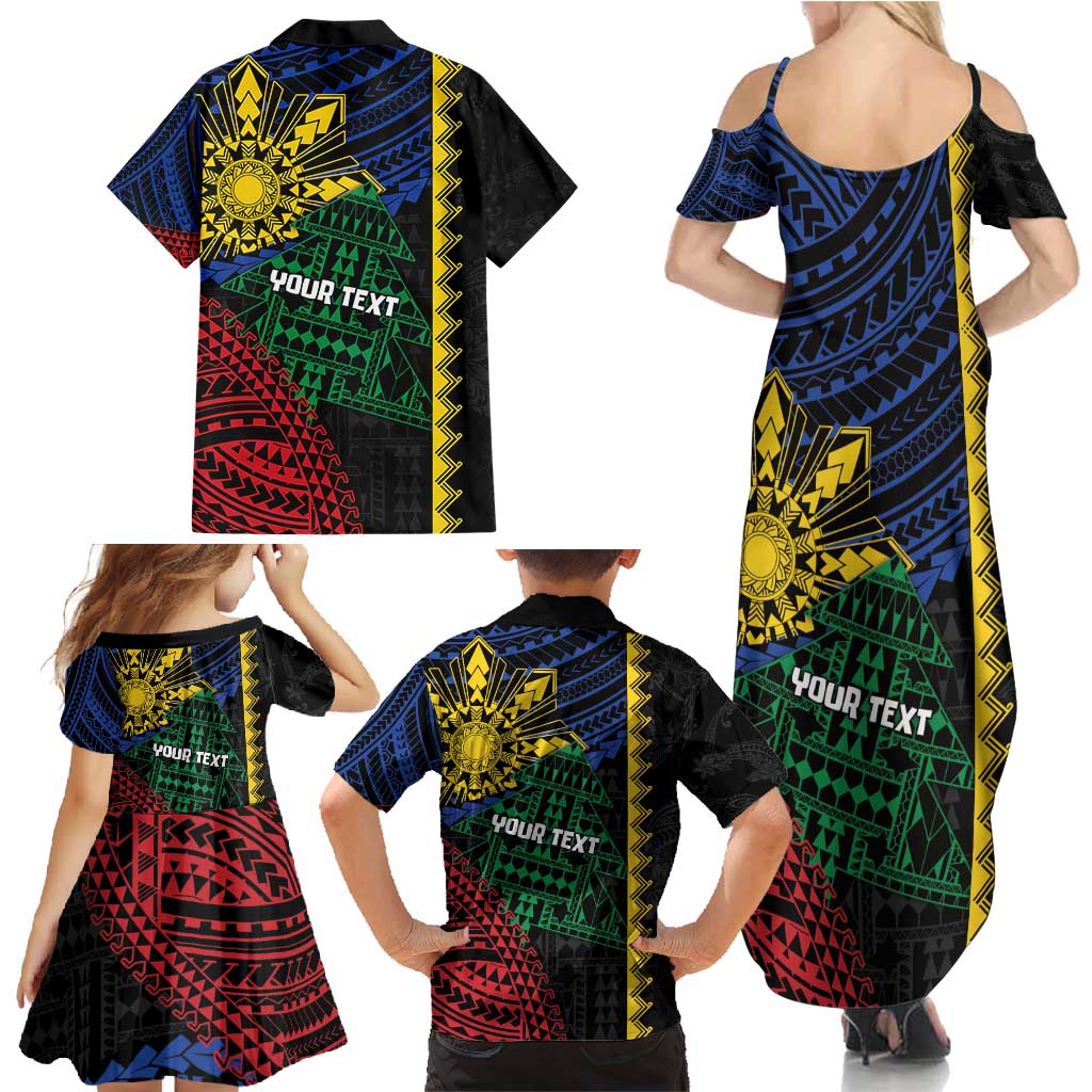 Personalised Philippines Christmas Family Matching Summer Maxi Dress and Hawaiian Shirt Xmas Tree Filipino Tribal Patterns - Polynesian Pride
