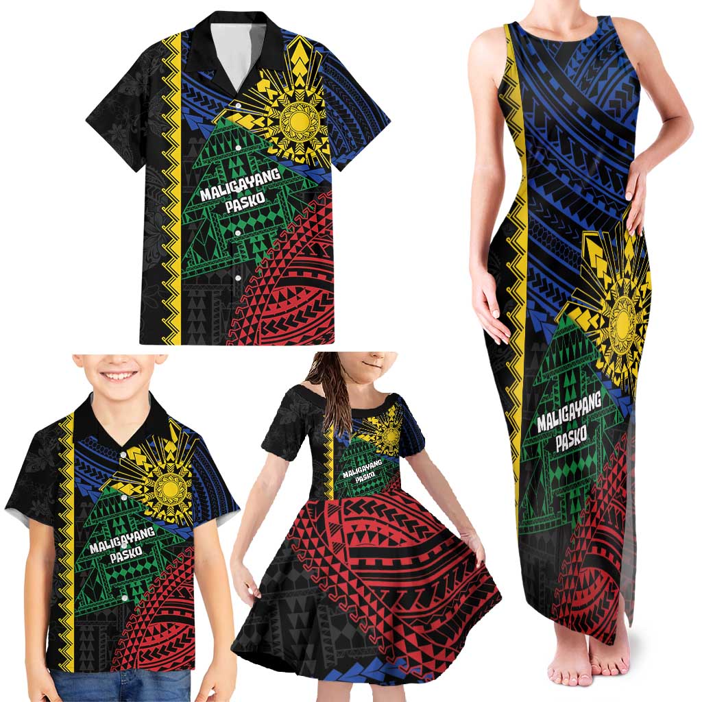 Personalised Philippines Christmas Family Matching Tank Maxi Dress and Hawaiian Shirt Xmas Tree Filipino Tribal Patterns - undefined