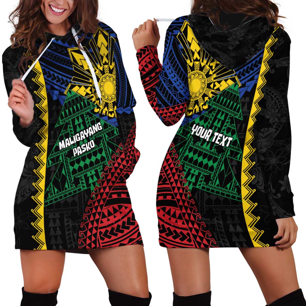 Personalised Philippines Christmas Hoodie Dress Xmas Tree Filipino Tribal Patterns - Polynesian Pride