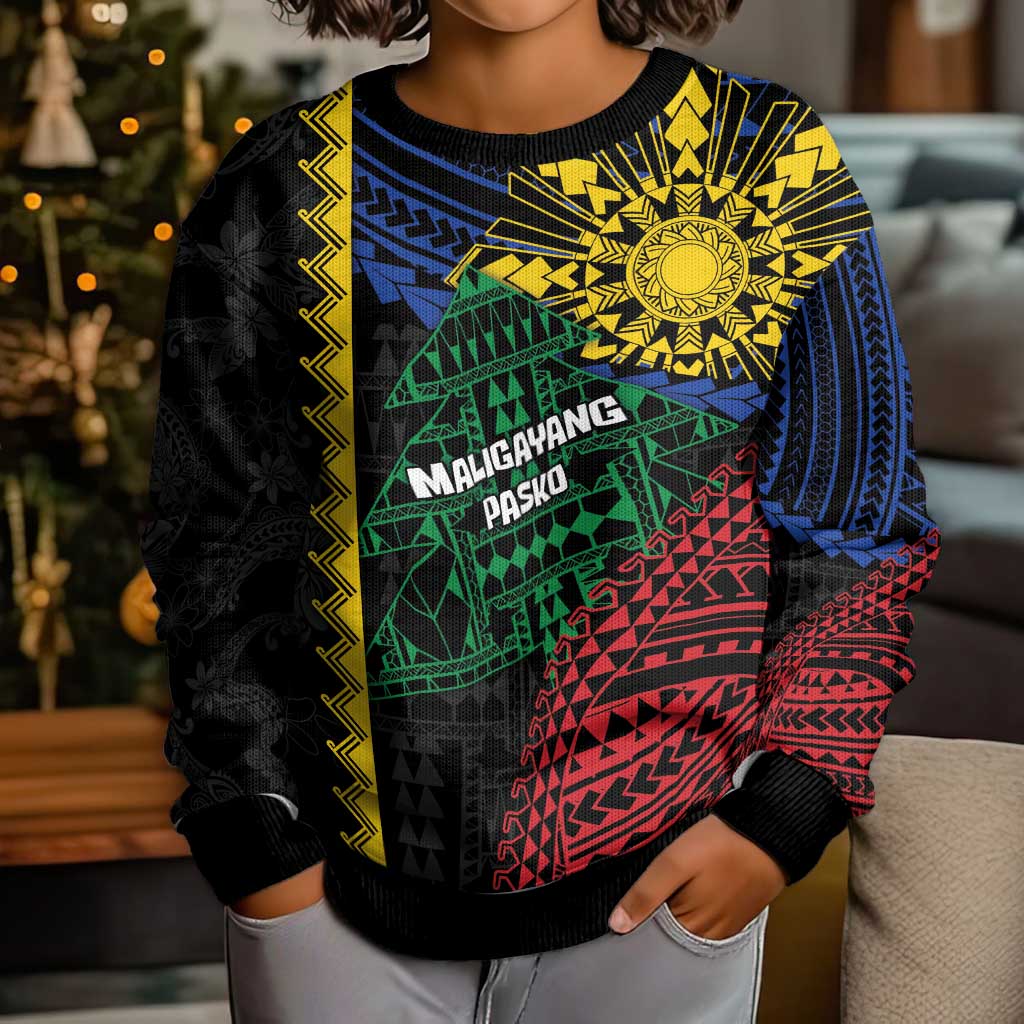 Personalised Philippines Christmas Kid Ugly Christmas Sweater Xmas Tree Filipino Tribal Patterns - Polynesian Pride