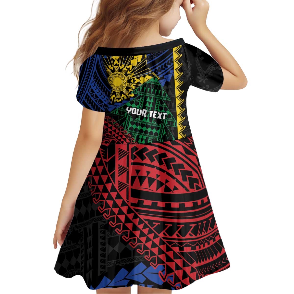 Personalised Philippines Christmas Kid Short Sleeve Dress Xmas Tree Filipino Tribal Patterns - Polynesian Pride