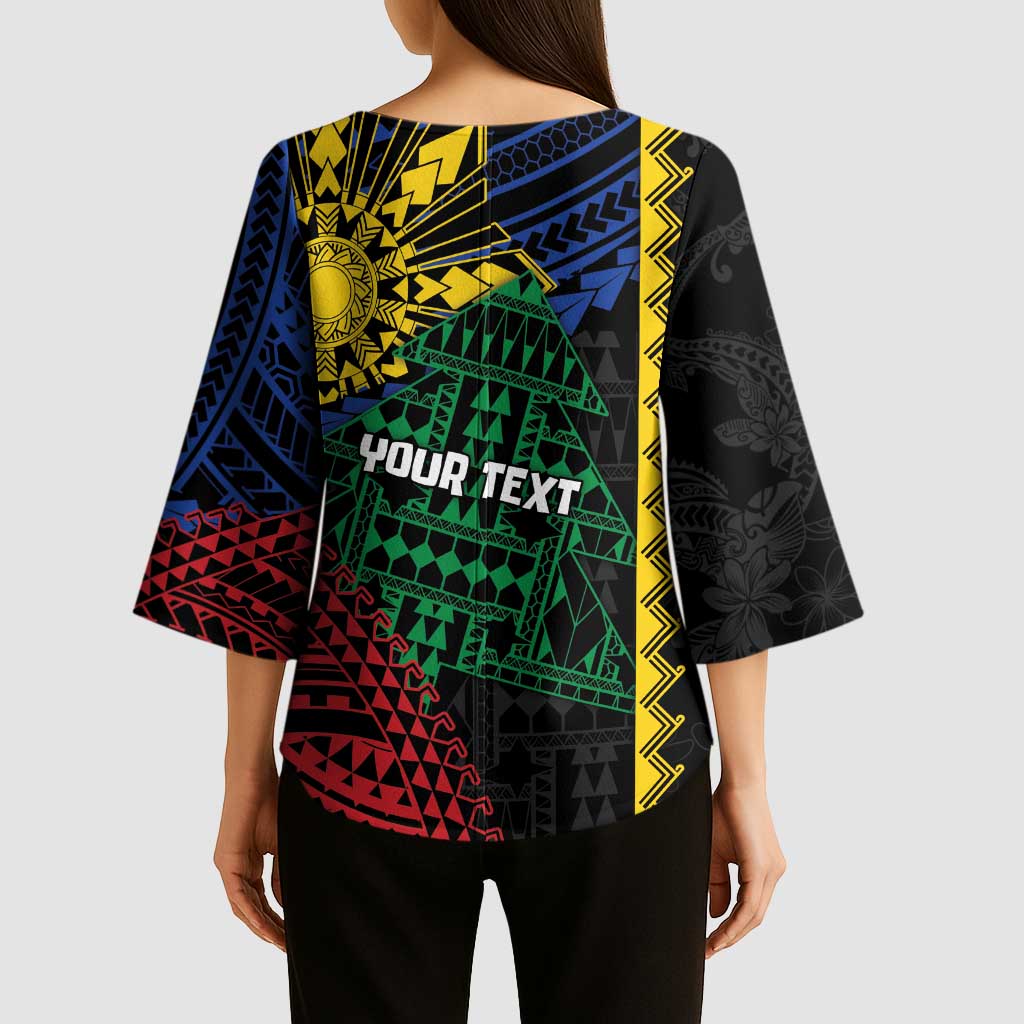 Personalised Philippines Christmas Kimono Sleeve Blouse Xmas Tree Filipino Tribal Patterns - Polynesian Pride