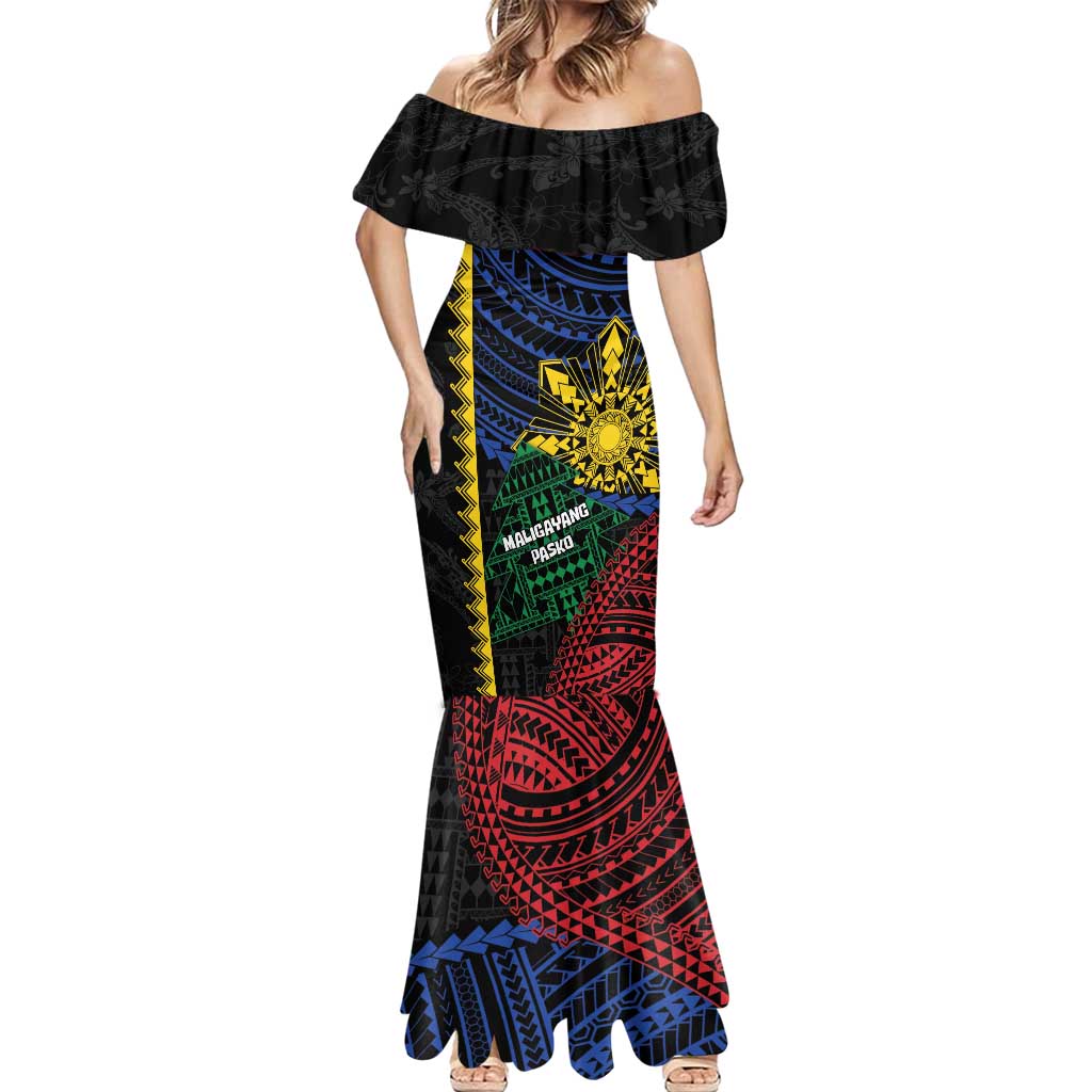 Personalised Philippines Christmas Mermaid Dress Xmas Tree Filipino Tribal Patterns - Polynesian Pride