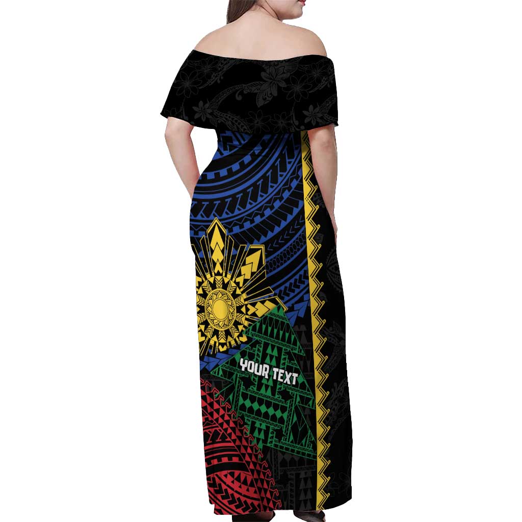 Personalised Philippines Christmas Off Shoulder Maxi Dress Xmas Tree Filipino Tribal Patterns - Polynesian Pride