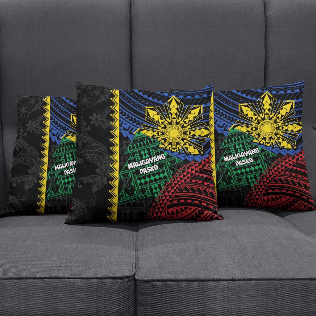 Philippines Christmas Pillow Cover Xmas Tree Filipino Tribal Patterns - Polynesian Pride