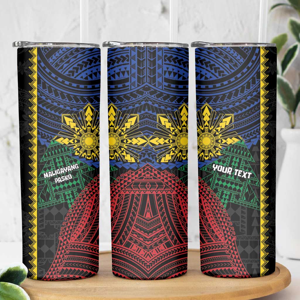 Personalised Philippines Christmas Skinny Tumbler Xmas Tree Filipino Tribal Patterns - Polynesian Pride