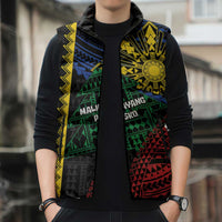 Personalised Philippines Christmas Sleeveless Puffer Jacket Xmas Tree Filipino Tribal Patterns - Polynesian Pride