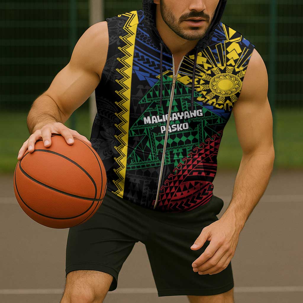 Personalised Philippines Christmas Sleeveless Zip Hoodie Xmas Tree Filipino Tribal Patterns - Polynesian Pride