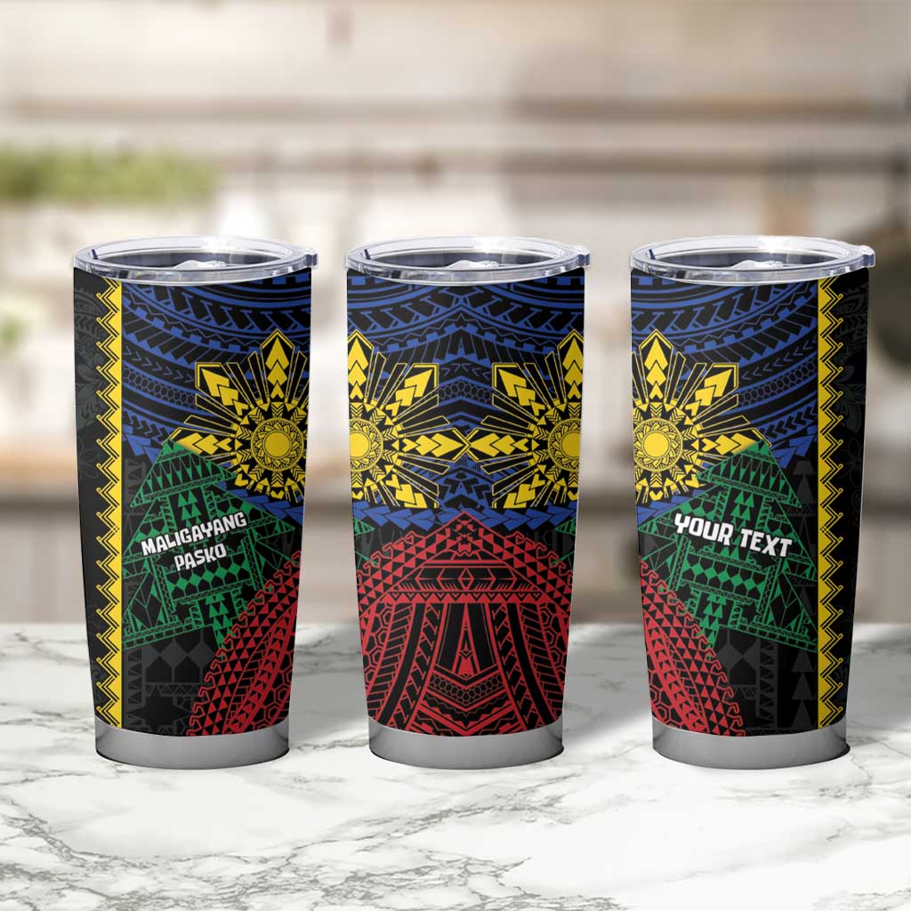 Personalised Philippines Christmas Tumbler Cup Xmas Tree Filipino Tribal Patterns - Polynesian Pride