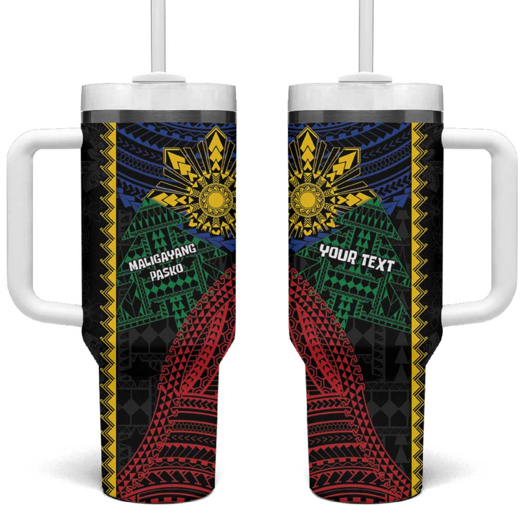 Personalised Philippines Christmas Tumbler With Handle Xmas Tree Filipino Tribal Patterns - Polynesian Pride