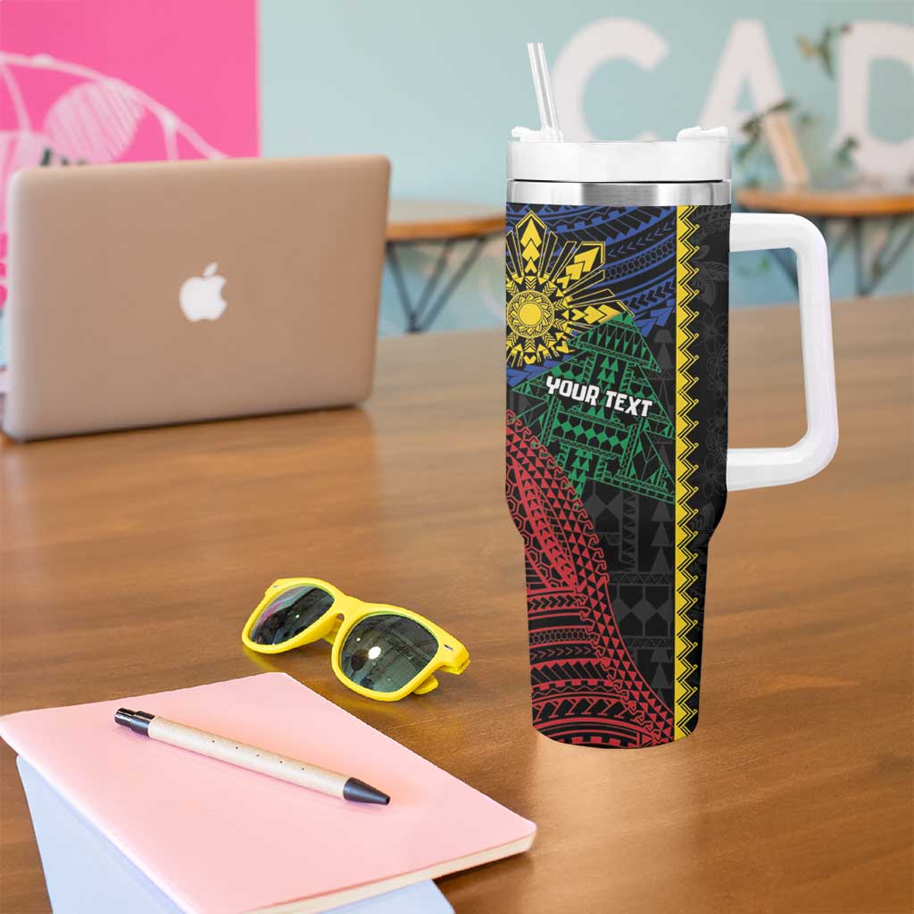 Personalised Philippines Christmas Tumbler With Handle Xmas Tree Filipino Tribal Patterns - Polynesian Pride