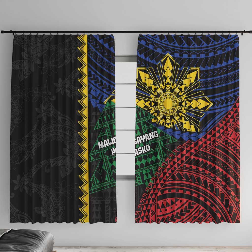 Philippines Christmas Window Curtain Xmas Tree Filipino Tribal Patterns - Polynesian Pride