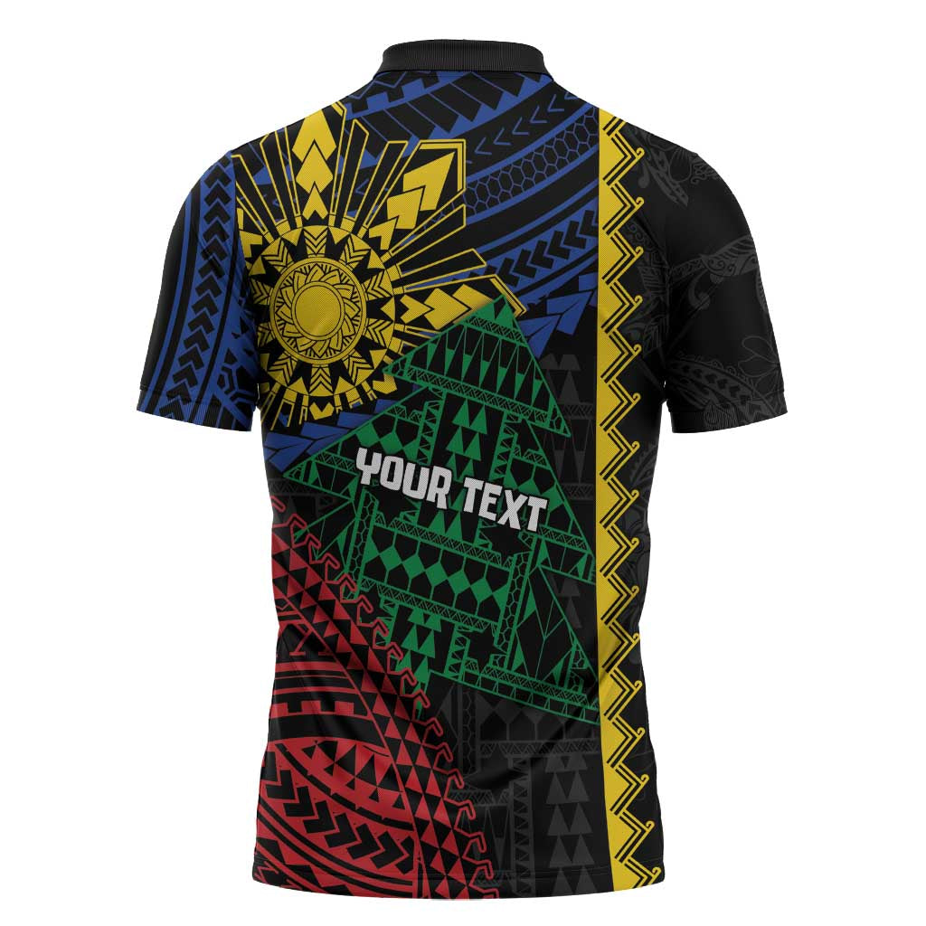 Personalised Philippines Christmas Zipper Polo Shirt Xmas Tree Filipino Tribal Patterns - Polynesian Pride