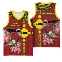 Rotuma Christmas Basketball Jersey Rotuma Myzomela Birds With Hibiscus Flowers - Polynesian Pride