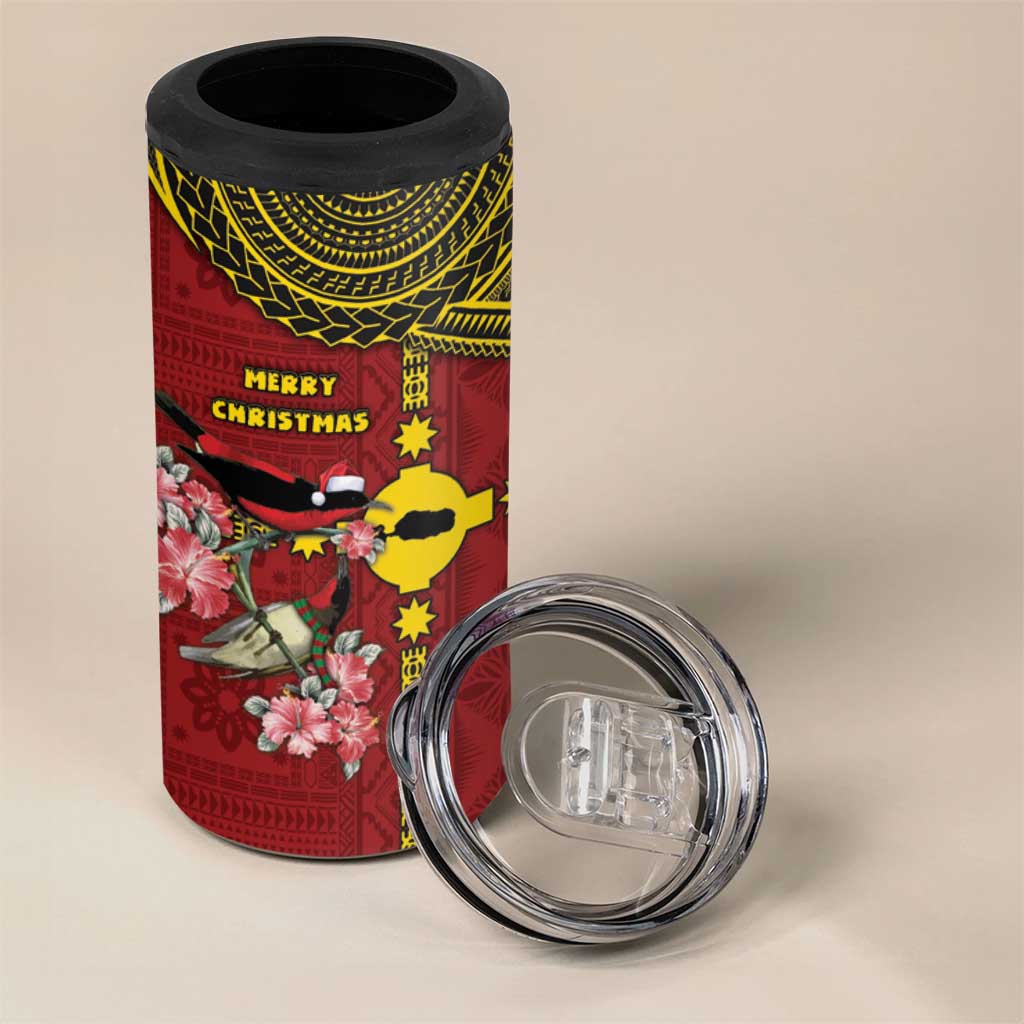 Rotuma Christmas 4 in 1 Can Cooler Tumbler Rotuma Myzomela Birds With Hibiscus Flowers - Polynesian Pride