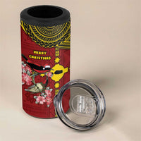 Rotuma Christmas 4 in 1 Can Cooler Tumbler Rotuma Myzomela Birds With Hibiscus Flowers - Polynesian Pride