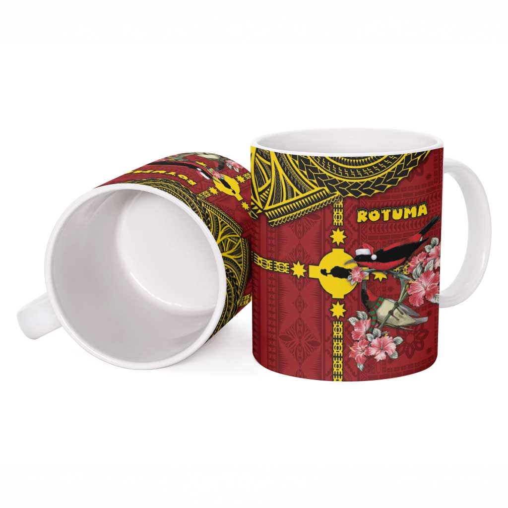 Rotuma Christmas Ceramic Mug Rotuma Myzomela Birds With Hibiscus Flowers - Polynesian Pride