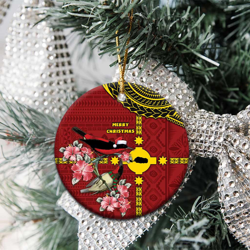 Rotuma Christmas Ceramic Ornament Rotuma Myzomela Birds With Hibiscus Flowers - Polynesian Pride