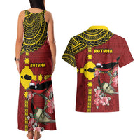Rotuma Christmas Couples Matching Tank Maxi Dress and Hawaiian Shirt Rotuma Myzomela Birds With Hibiscus Flowers - Polynesian Pride