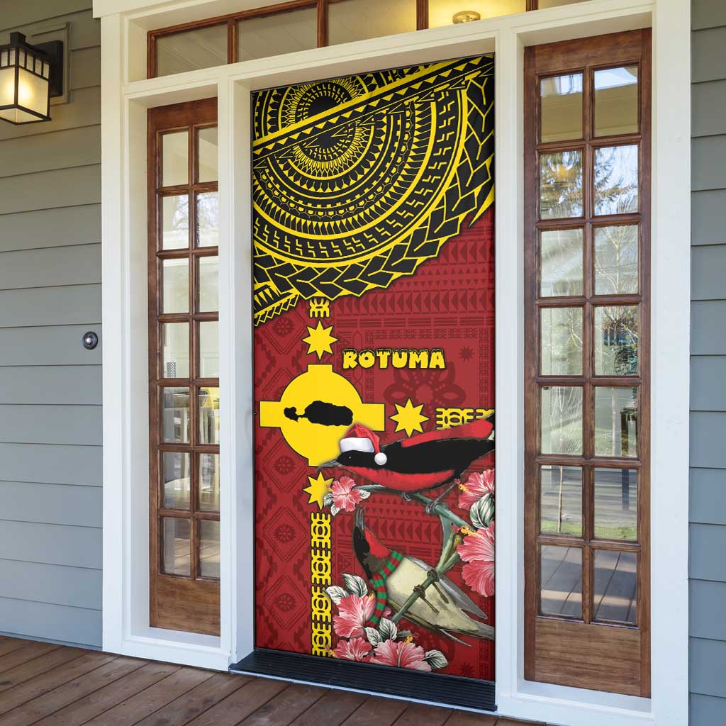 Rotuma Christmas Door Cover Rotuma Myzomela Birds With Hibiscus Flowers - Polynesian Pride
