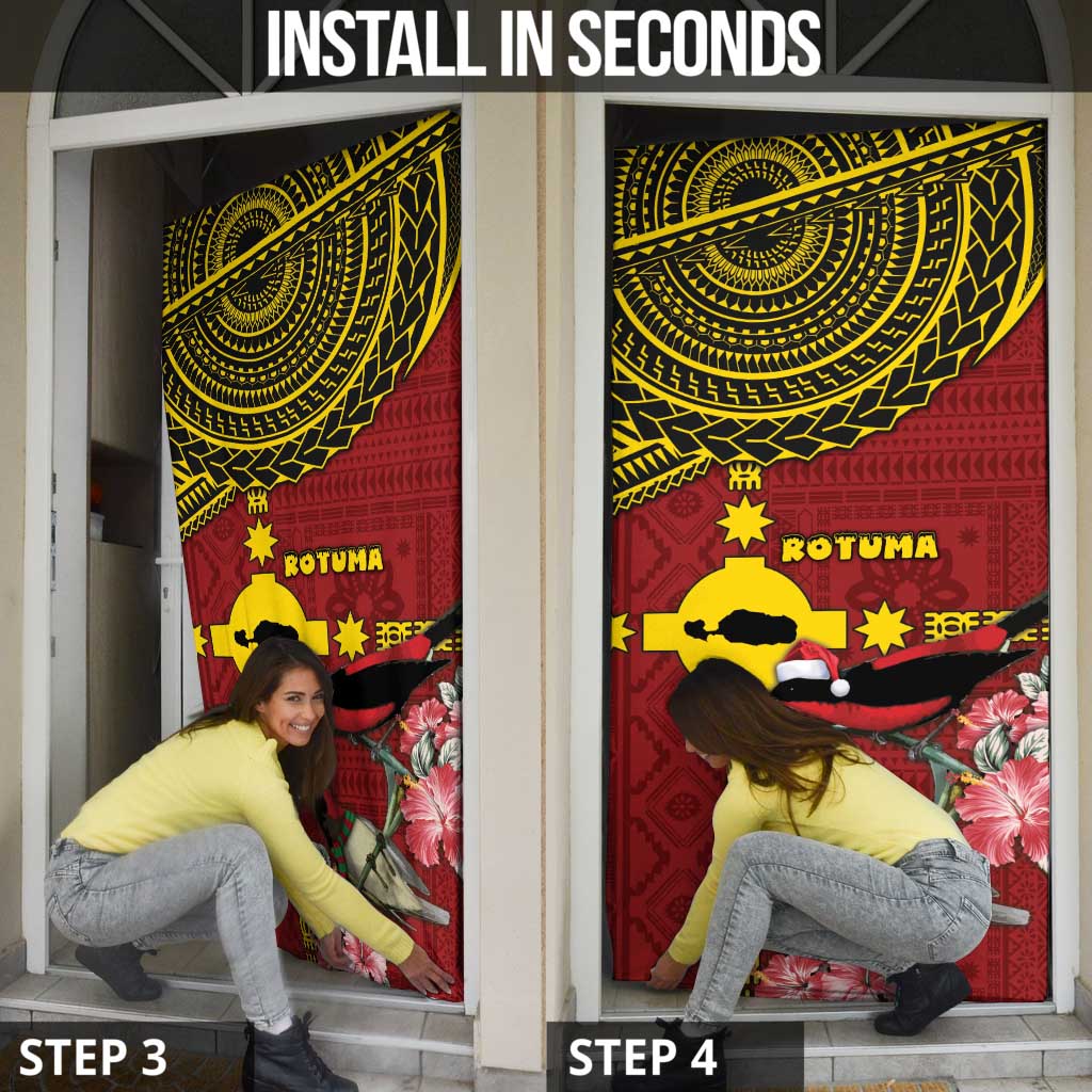 Rotuma Christmas Door Cover Rotuma Myzomela Birds With Hibiscus Flowers - Polynesian Pride