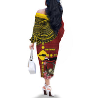 Rotuma Christmas Family Matching Off The Shoulder Long Sleeve Dress and Hawaiian Shirt Rotuma Myzomela Birds With Hibiscus Flowers - Polynesian Pride