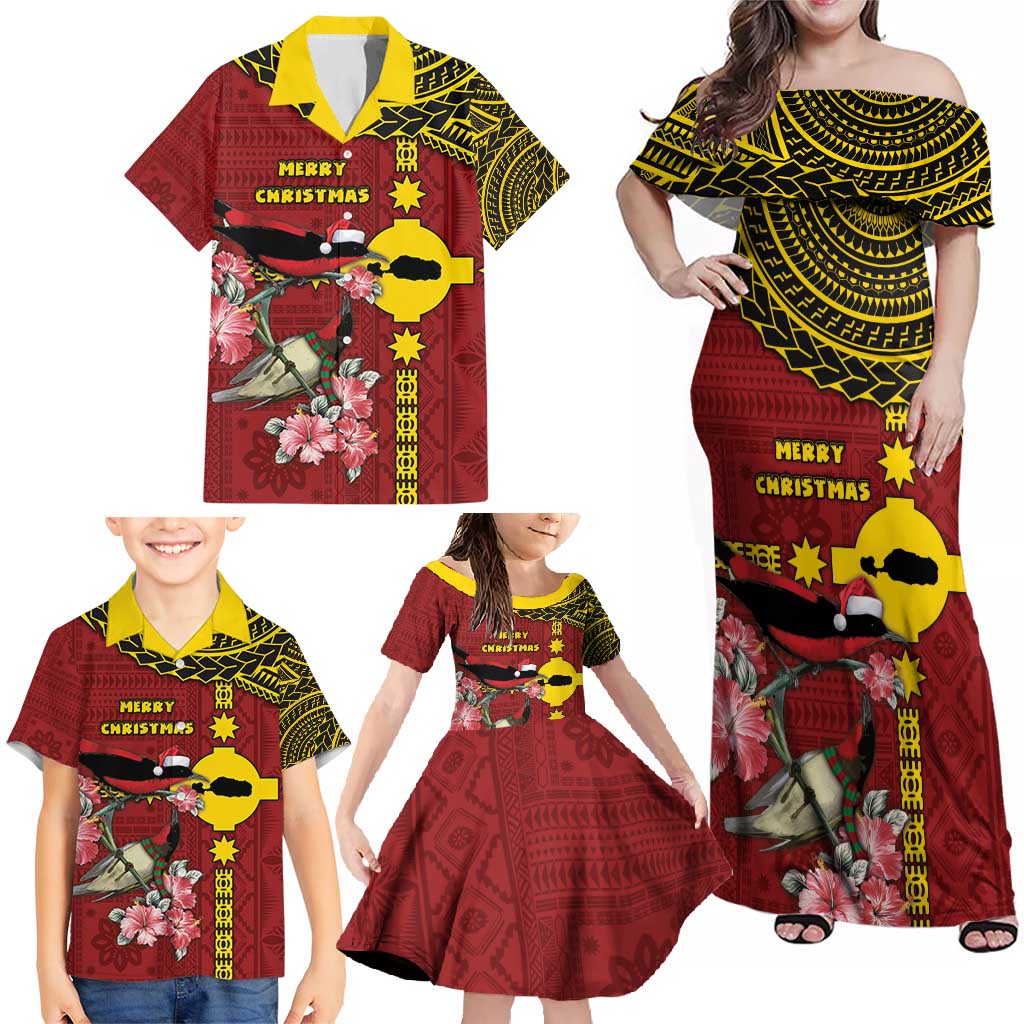 Rotuma Christmas Family Matching Off Shoulder Maxi Dress and Hawaiian Shirt Rotuma Myzomela Birds With Hibiscus Flowers - Polynesian Pride