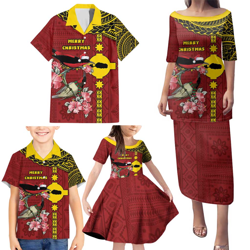 Rotuma Christmas Family Matching Puletasi and Hawaiian Shirt Rotuma Myzomela Birds With Hibiscus Flowers - Polynesian Pride