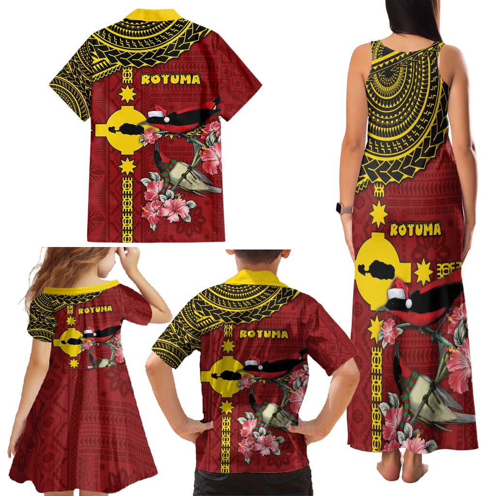 Rotuma Christmas Family Matching Tank Maxi Dress and Hawaiian Shirt Rotuma Myzomela Birds With Hibiscus Flowers - Polynesian Pride