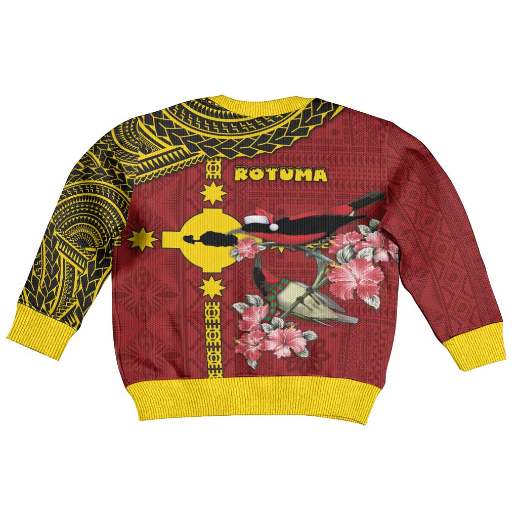 Rotuma Christmas Kid Ugly Christmas Sweater Rotuma Myzomela Birds With Hibiscus Flowers - Polynesian Pride