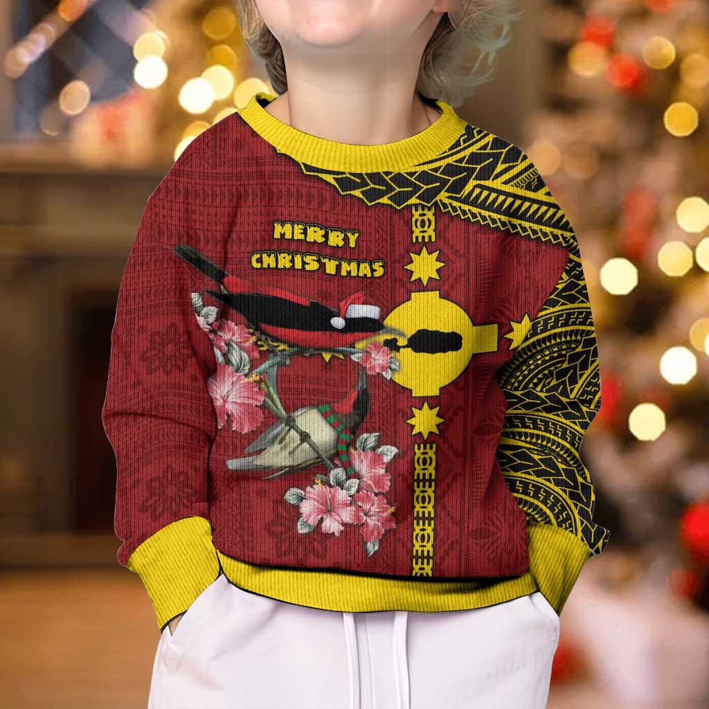 Rotuma Christmas Kid Ugly Christmas Sweater Rotuma Myzomela Birds With Hibiscus Flowers - Polynesian Pride