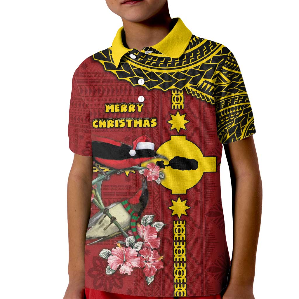 Rotuma Christmas Kid Polo Shirt Rotuma Myzomela Birds With Hibiscus Flowers - Polynesian Pride