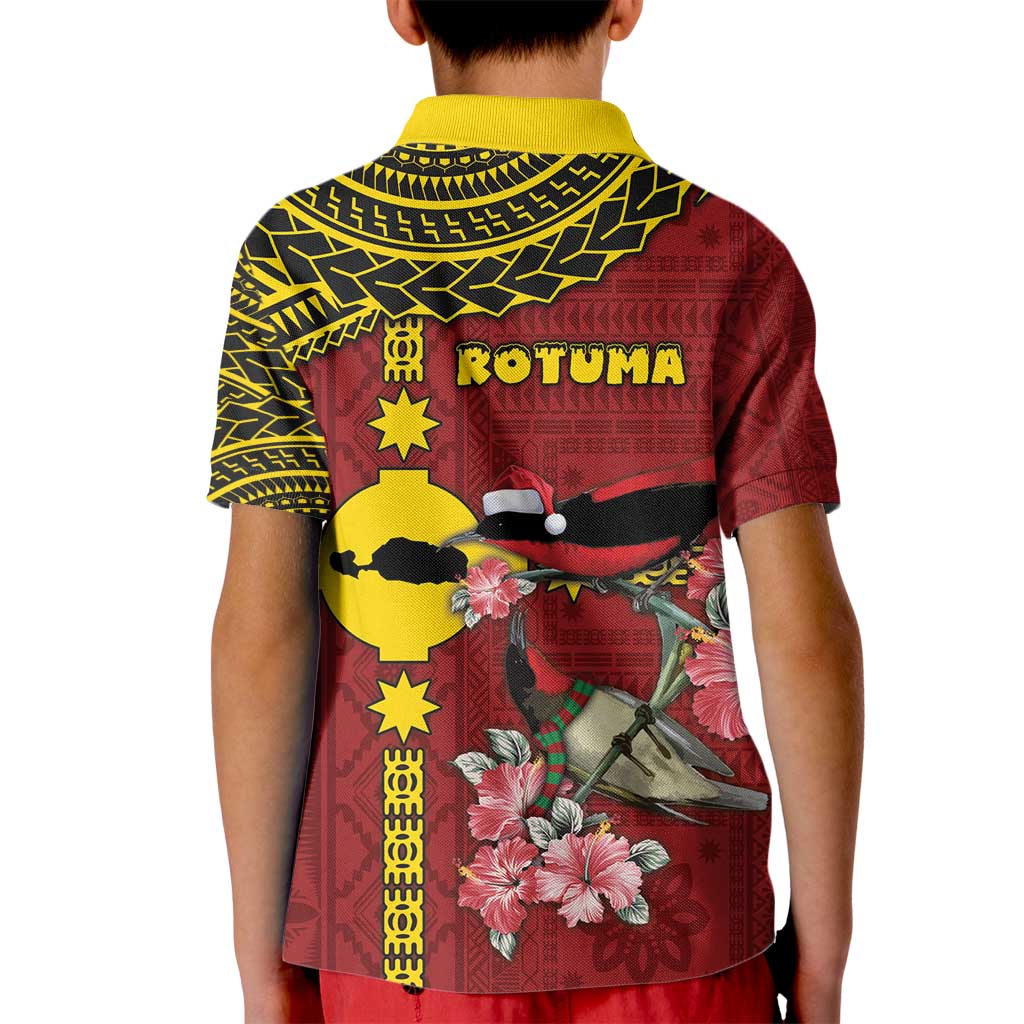 Rotuma Christmas Kid Polo Shirt Rotuma Myzomela Birds With Hibiscus Flowers - Polynesian Pride