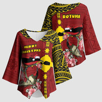 Rotuma Christmas Kimono Sleeve Blouse Rotuma Myzomela Birds With Hibiscus Flowers - Polynesian Pride